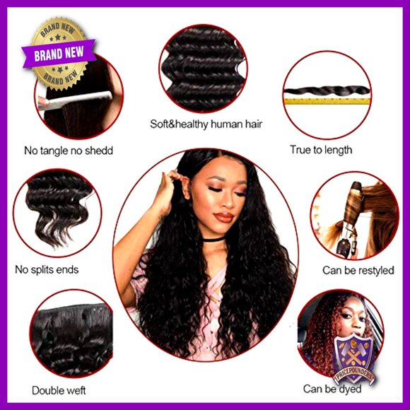 Water Wave Human Hair Bundles With Closure, Wet and Wavy, 3 Bundles main image 5